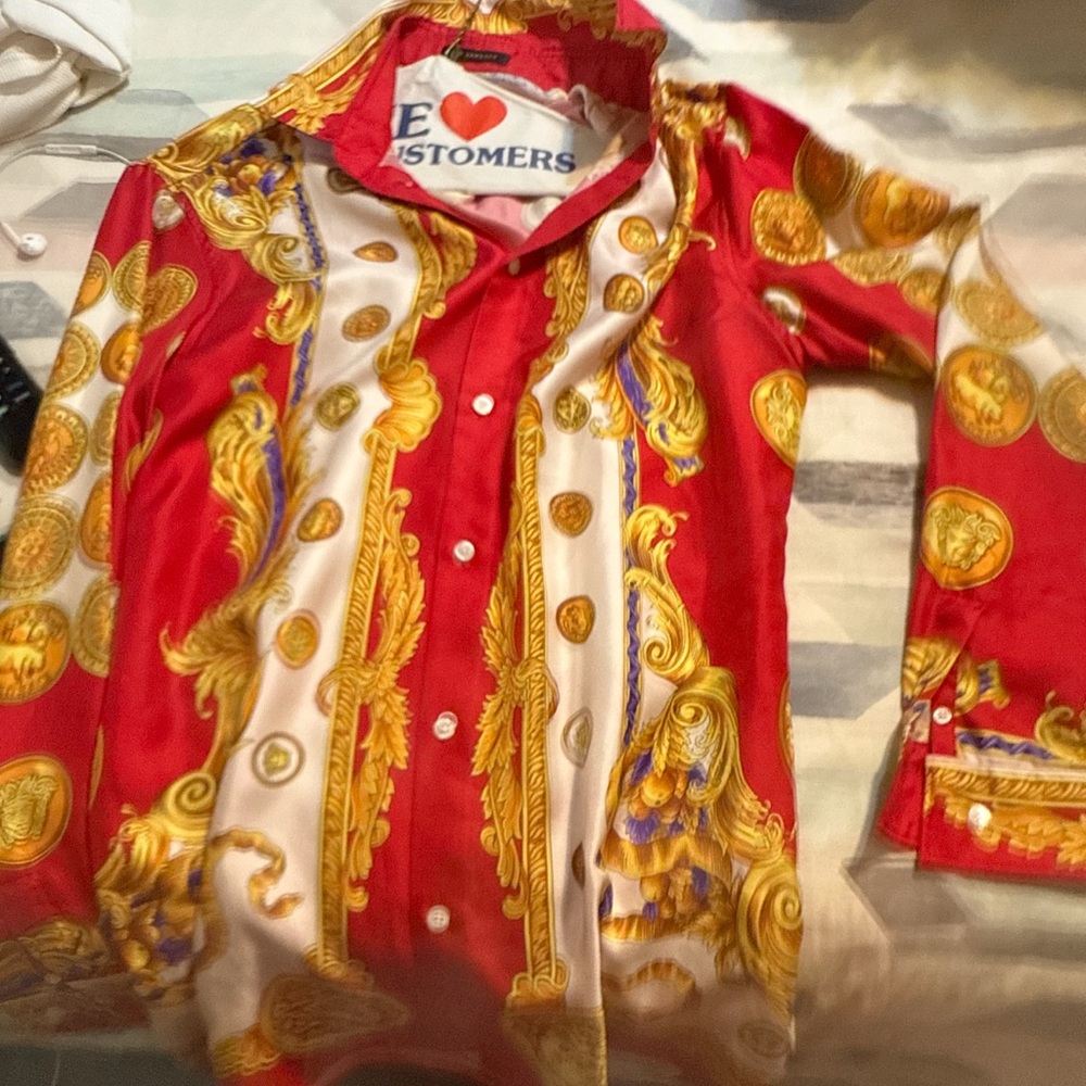 Versace Red and Gold Button Down Shirt